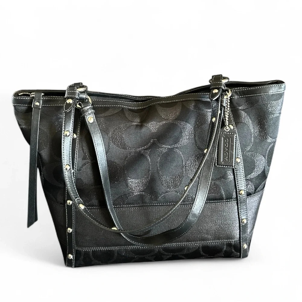 Coach Black Signature Lurex Studded Tote Shoulder bag